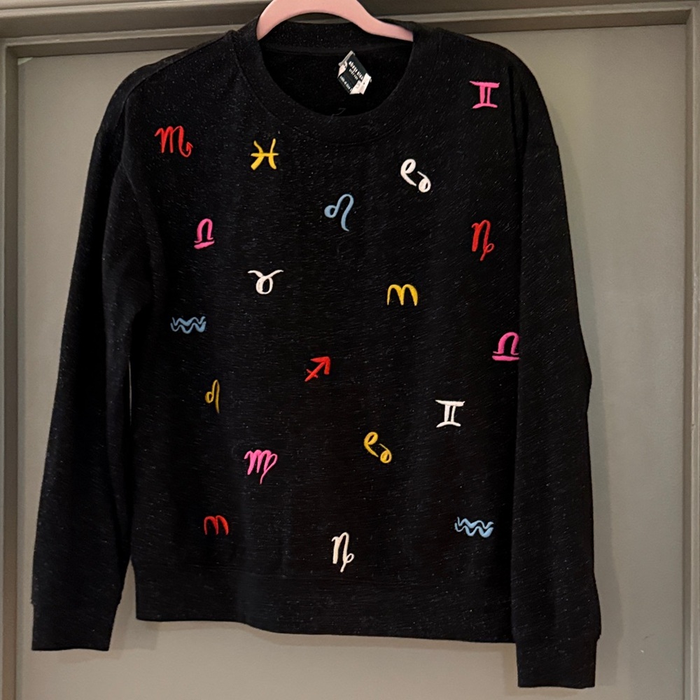 Kate Spade Black sparkle Sweater with Colorful Zodiac Symbols